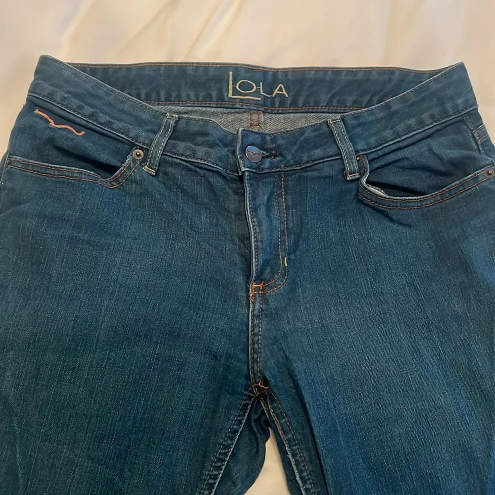 Kimes Ranch Dark Blue Boot Cut Jeans with Orange Stitching